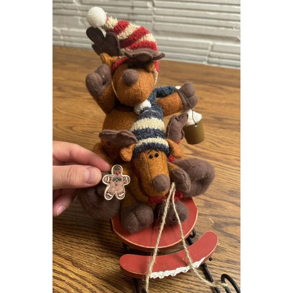 Northern‎ Lights Adult & Child Moose Doll Figures On Sled Christmas Decorations